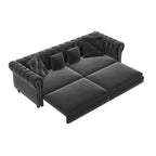 Whisen fluwelen 3-in-1 kingsize slaapbank en converteerbare slaapbank met verplaatsbare hocker, gecapitonneerd ontwerp