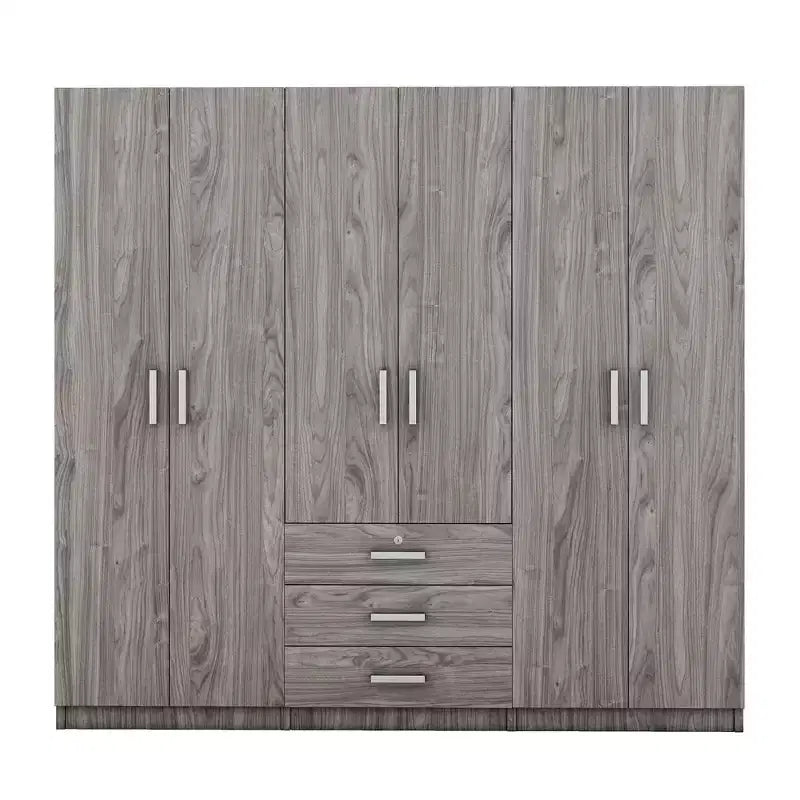 Roupeiro de madeira com 6 portas e gavetas para quarto