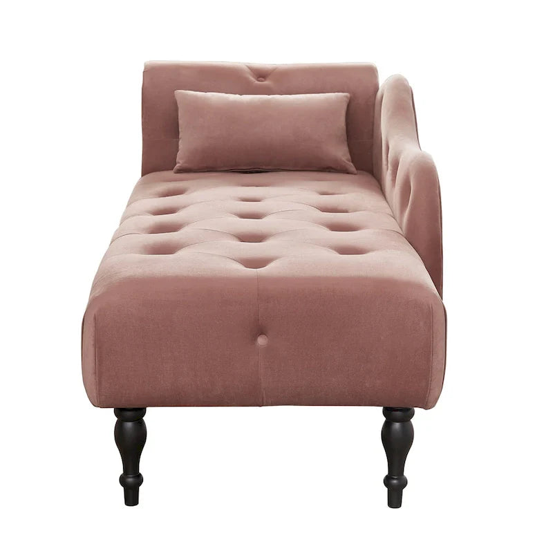 Moderne chaise longue van 60,6 inch met fluwelen bekleding, gecapitonneerde knopen, massief houten poten en sierspijkers