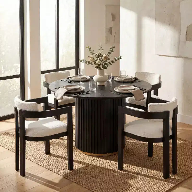 Christopher Knight Home Shankar moderne ronde eettafelset met 5 delen en stoelen met bekleding van rubberhout