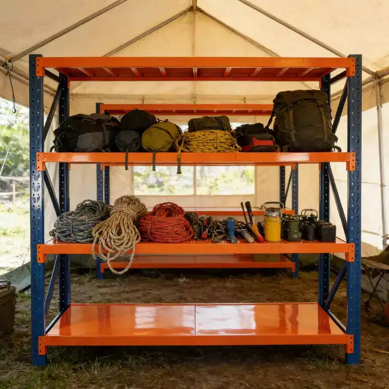 VIYET robuste Garagenregale, 4 Ebenen, verstellbare Metallregale mit 4400 lbs Tragfähigkeit, blau-orangefarbene industrielle Aufbewahrung für Gewerbe, Werkzeuge und Fitnessstudio
