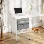 Höhenverstellbarer Basteltisch mit Ablagefächern, mobiler, klappbarer Zuschneidetisch für Homeoffice, Näh- oder Bastelzimmer