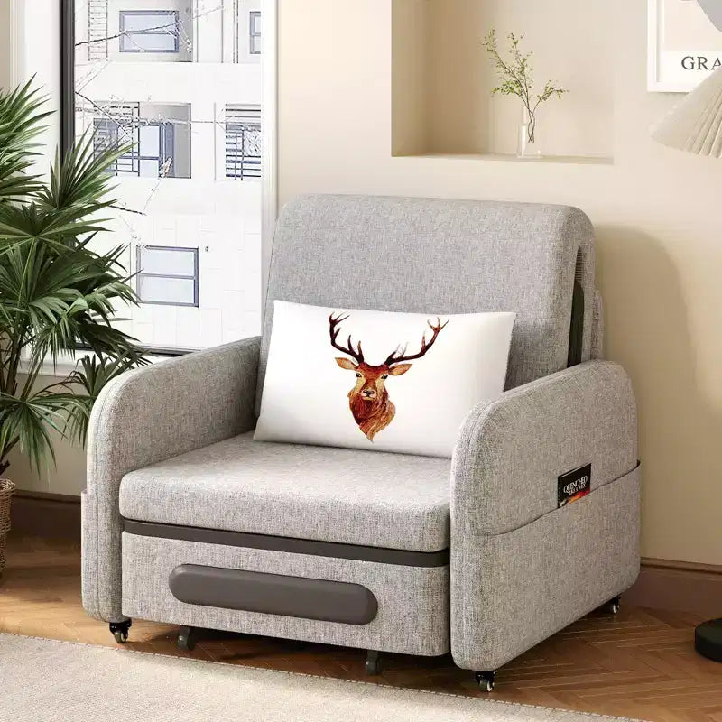 Fauteuil convertible 3-en-1 Gaoyangjiaju avec tiroir de rangement – canapé-lit escamotable avec poche latérale et oreiller – gris