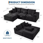 108 modernes Sofa, 3-Sitzer-Sofa in L-Form mit Polsterbezug und Kissen, Sofa mit tiefer Sitzfläche, keine Montage erforderlich