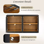 Großes Buffet-Sideboard mit 4 Türen und Glastüren, gewölbter Schrank mit verstellbaren Einlegeböden für die Küche