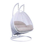 LeisureMod 2 Person Hanging Egg Chair with Stand - Outdoor/Indoor Rattan Wicker Patio Swing Hammock Lounger with Cushions