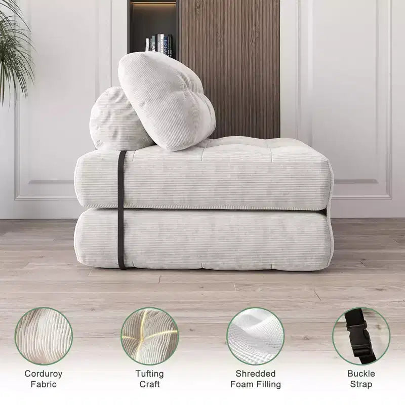 Divano letto futon pieghevole in velluto a coste, poltrona letto trasformabile da pavimento con cuscino e supporto per la schiena