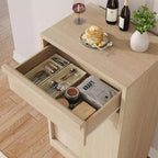 Kippbarer Mülleimer aus natürlicher Eiche, Mülleimer mit Stauraum und Schublade, versteckter Müllschrank, Wäschekorb für Küche, Esszimmer und Wohnzimmer
