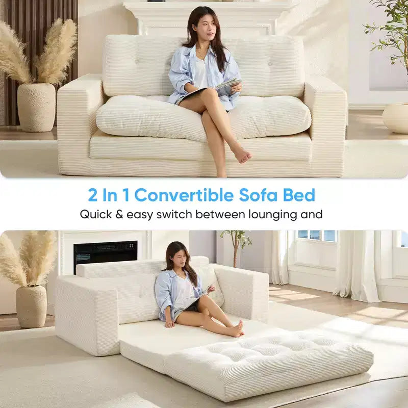 Mjkone 71-Zoll-2-in-1-Schlafsofa, klappbares Sofa aus Kordstoff mit Knopfheftung, Loveseat-Schlafsofa, platzsparend