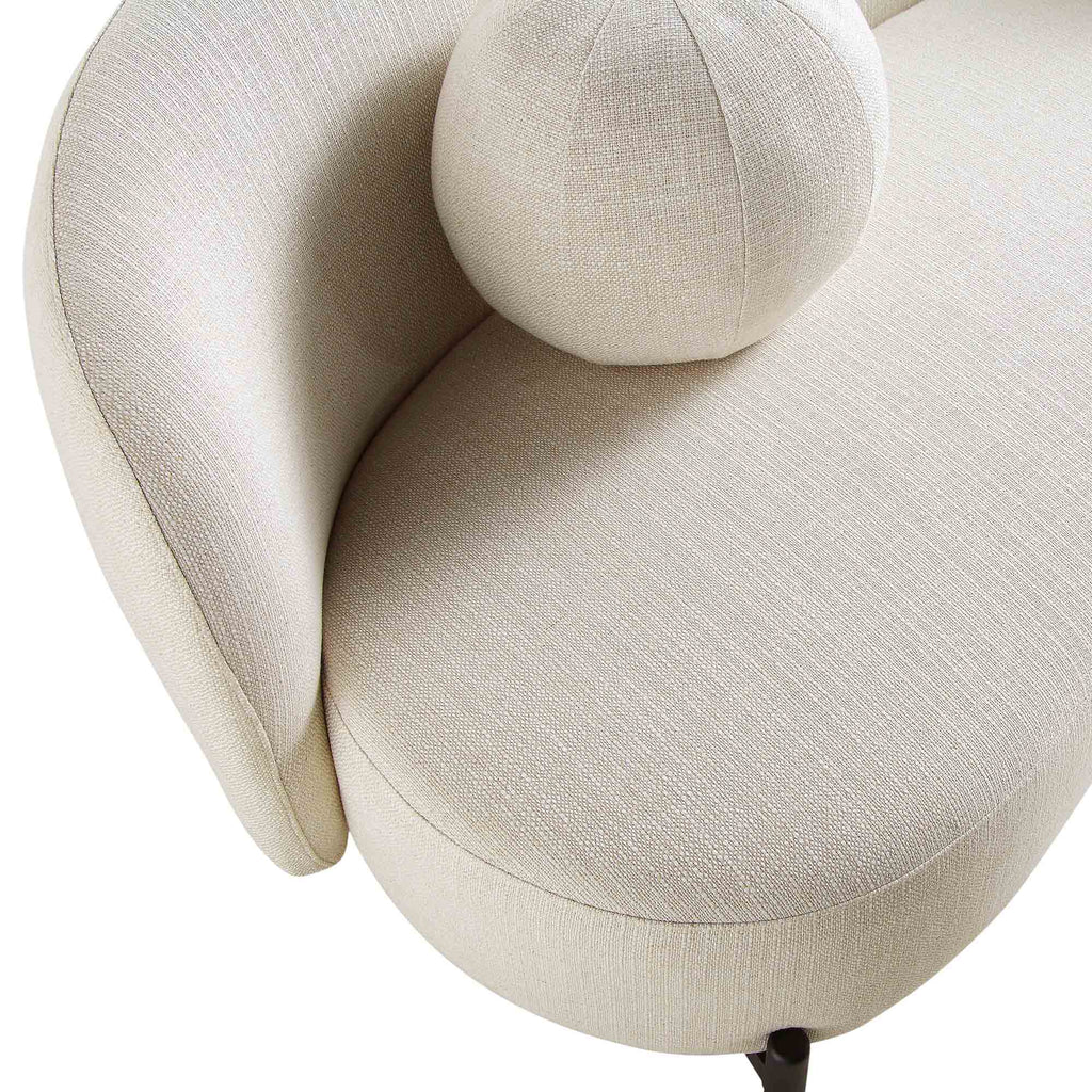 3-Seater Curved Sofa with Ball Cushions, Beige Linen Blend
