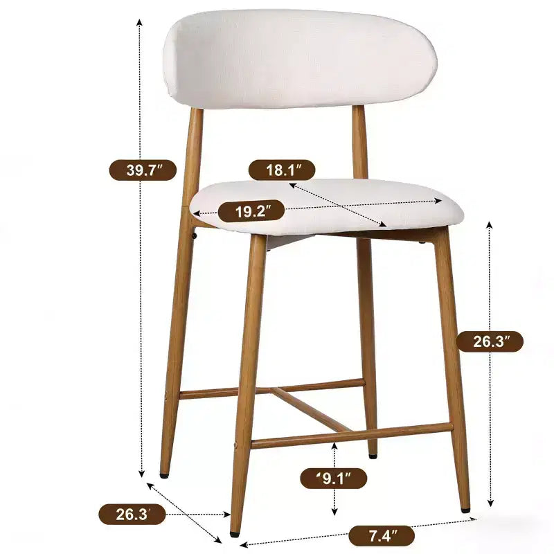 Tabouret de bar à hauteur de comptoir avec assise rembourrée et pieds en métal, chaise moderne de 26,3 pouces pour îlot de cuisine