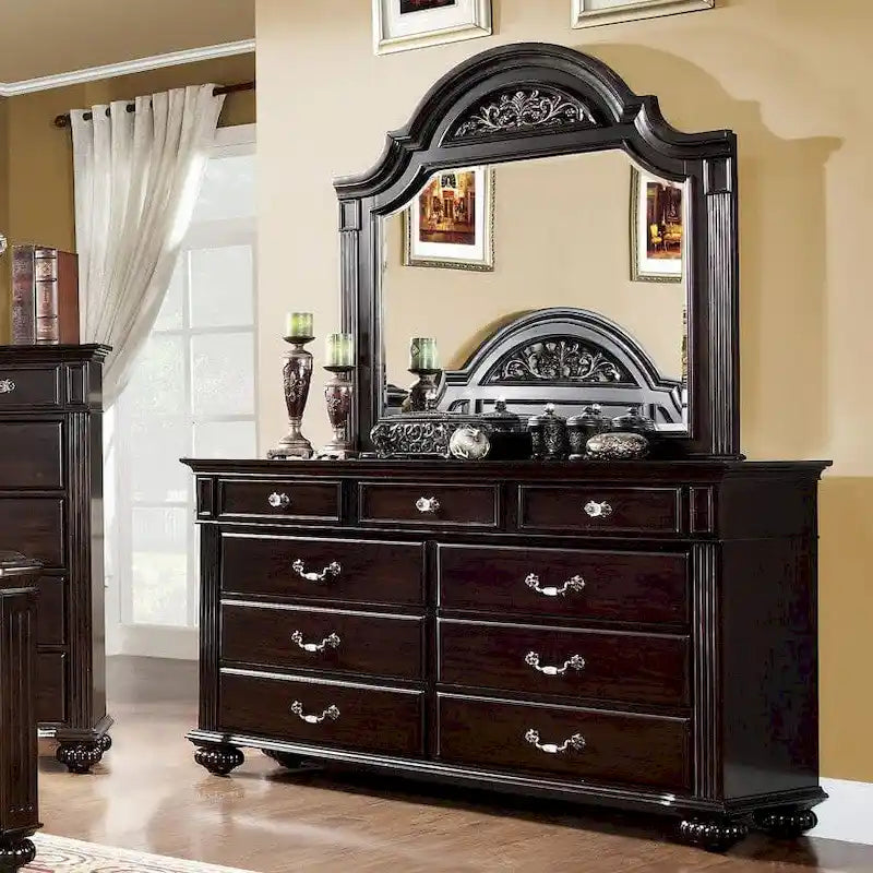 Vame traditionelles 2-teiliges Set aus Kommode mit 9 Schubladen und Spiegel von Furniture of America