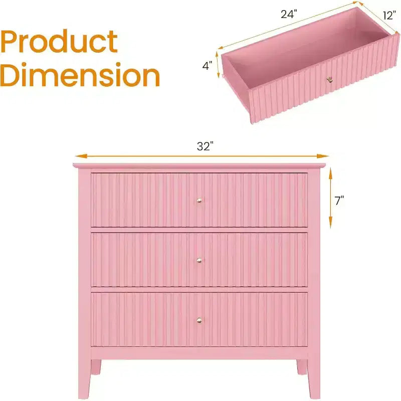 Comò Heynemo a 3 cassetti, comodino in legno verniciato alto 30 pollici con contenitore, ampia cassettiera moderna con guide a sfere