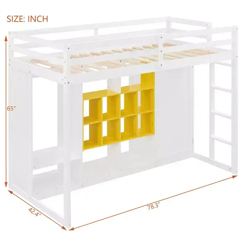 Lit mezzanine pour enfants avec armoire et étagères, cadre de lit mezzanine en bois avec meuble de rangement pour enfants et adolescents