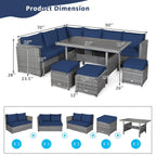 Costway 7-teiliges Dining-Set aus Polyrattan für die Terrasse mit Ecksofa, Couch und Hocker – Details anzeigen