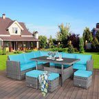 Costway 7-teiliges Dining-Set aus Polyrattan für die Terrasse mit Ecksofa, Couch und Hocker – Details anzeigen