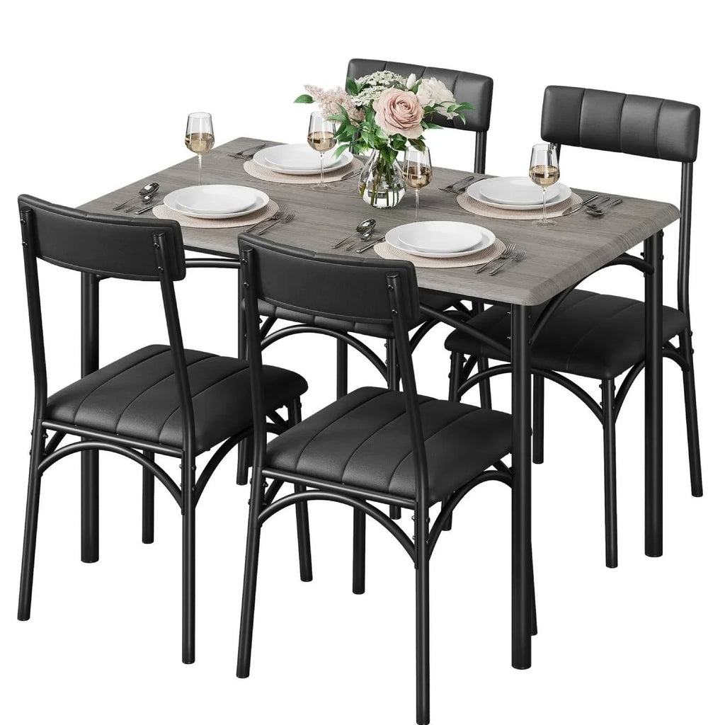 Conjunto de mesa de jantar retangular para 4 pessoas com cadeiras estofadas
