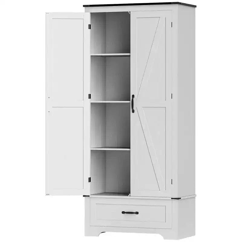 Armoire garde-manger de style champêtre HOMCOM 72 po avec portes de grange, grande armoire de rangement de cuisine avec étagères réglables et tiroir