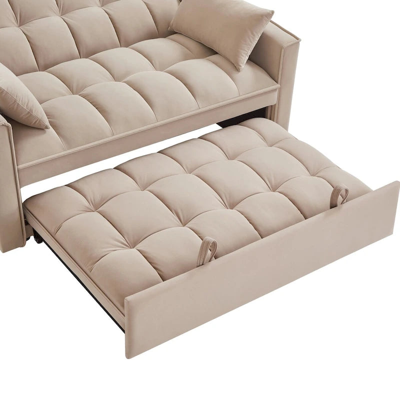 Sofá-cama de 2 lugares 4 em 1 com braços e bolsos de arrumação, sofá-cama extraível multifunções com encosto ajustável