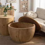 Runder Retro-Couchtisch mit Stauraum aus Holz, geeignet für Wohnzimmer, Esszimmer oder Büro.