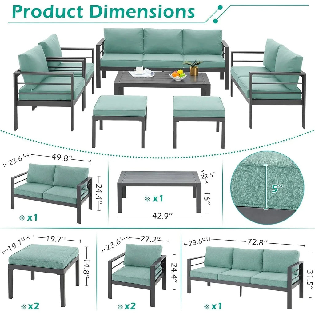 AECOJOY 7-delige aluminium tuinmeubelset voor buiten, loungeset