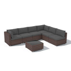 Ensemble de canapé modulaire d’extérieur rembourré en osier et acier, 7 pièces