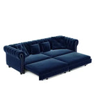 Whisen fluwelen 3-in-1 kingsize slaapbank en converteerbare slaapbank met verplaatsbare hocker, gecapitonneerd ontwerp