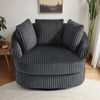 Fauteuil pivotant tonneau surdimensionné de 43 W en velours côtelé moelleux avec accoudoirs encastrés