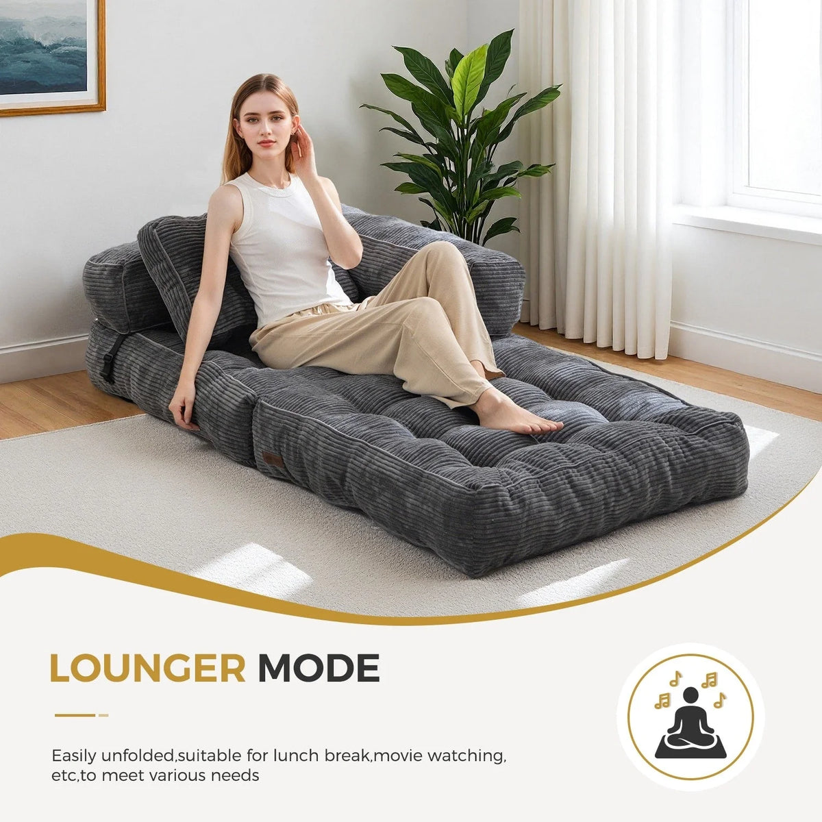 Składana sofa z funkcją spania, narożna sofa podłogowa w kształcie litery L