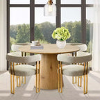 Conjunto de mesa de jantar extensível de redonda para oval com 4 cadeirões de veludo, design moderno com pé central, acomoda até 8 pessoas-Panipeachy