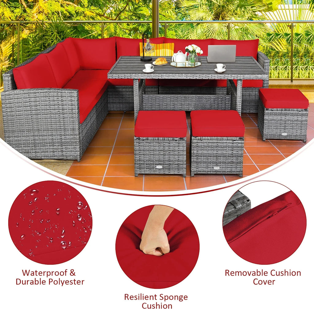Costway 7-teiliges Dining-Set aus Polyrattan für die Terrasse mit Ecksofa, Couch und Hocker – Details anzeigen