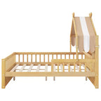 Cama-casa de madeira ModernLuxe para colchão individual/cama de casal com cabeceira com arrumação, estrutura de cama infantil em pinho maciço com grades de proteção