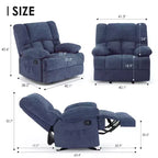Blauwe extra grote relaxfauteuil met schommelmechanisme en chenillebekleding