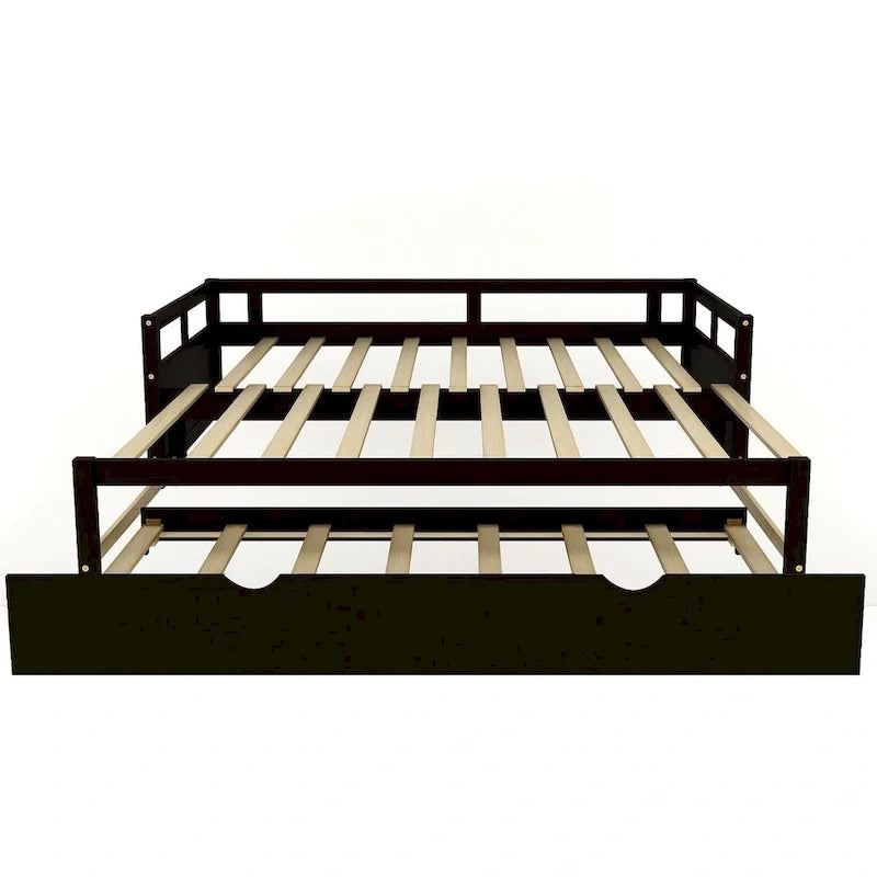 Letto da giorno allungabile con letto estraibile, letto da giorno in legno con letto estraibile