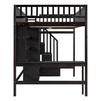 Lit mezzanine double en pin avec bureau et rangement