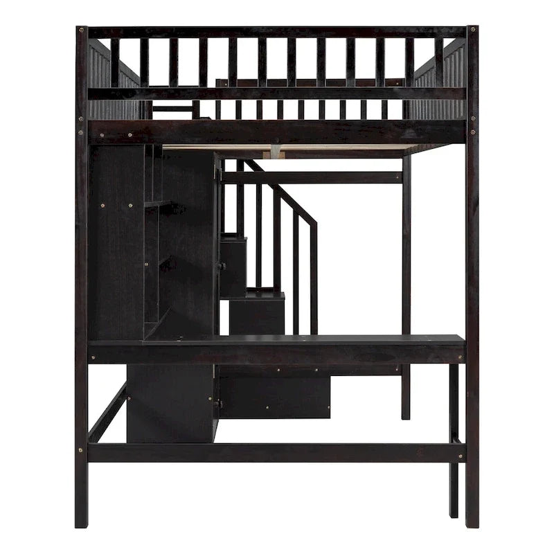 Lit mezzanine double en pin avec bureau et rangement