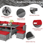 Costway 7-teiliges Dining-Set aus Polyrattan für die Terrasse mit Ecksofa, Couch und Hocker – Details anzeigen