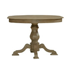 Mesa de jantar redonda com pé central Magnolia Manor e extensões - 2 acabamentos