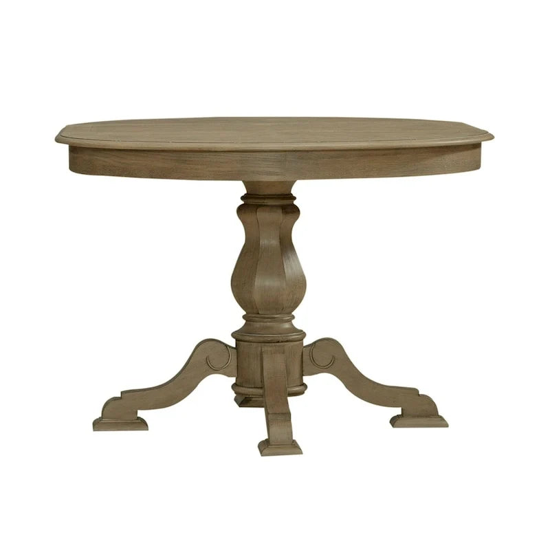Mesa de jantar redonda com pé central Magnolia Manor e extensões - 2 acabamentos