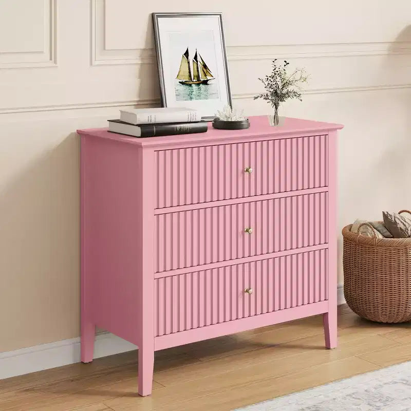 Comò Heynemo a 3 cassetti, comodino in legno verniciato alto 30 pollici con contenitore, ampia cassettiera moderna con guide a sfere