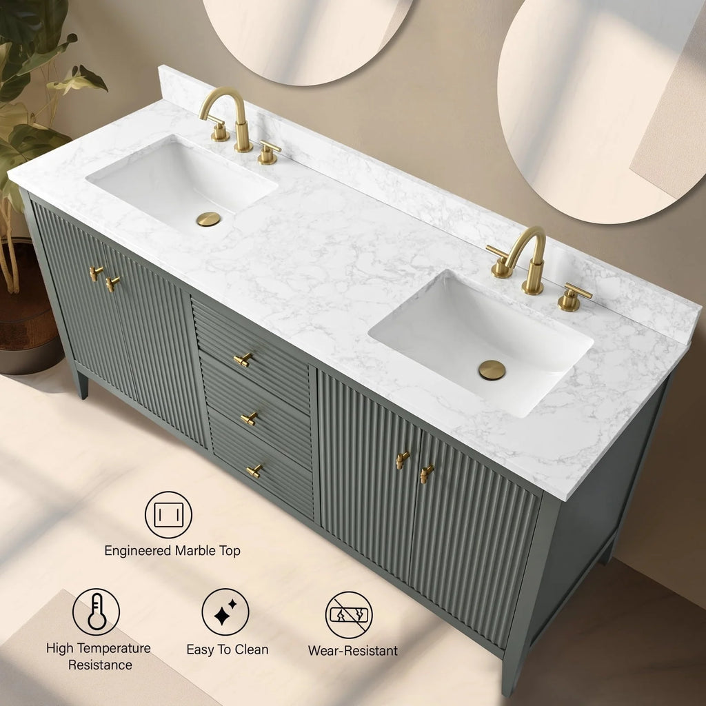 Mobile bagno Vanity Art 72 con doppio lavabo e piano in marmo composito
