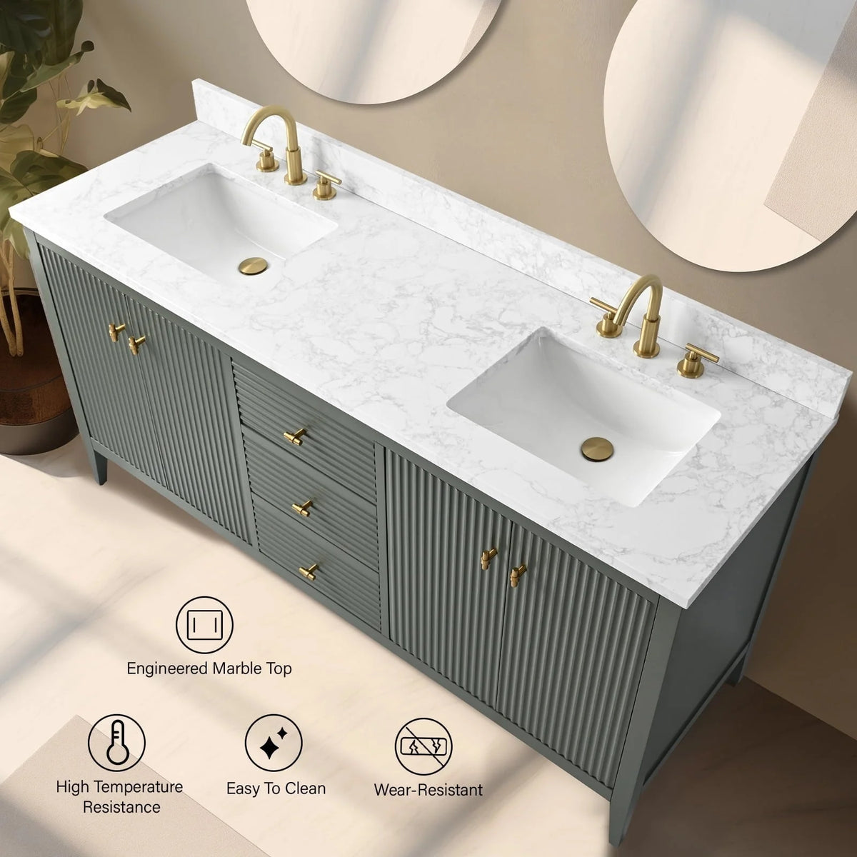 Mobile bagno Vanity Art 72 con doppio lavabo e piano in marmo composito