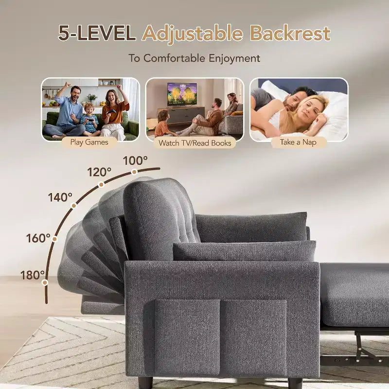 Divano letto trasformabile 3-in-1 Dyonery, divano letto estraibile con tasca laterale e schienale regolabile, montaggio senza attrezzi, divanetto pieghevole