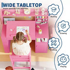 Ensemble bureau et chaise d’étude pour enfants avec rangement, bureau d’étude pour enfants avec dessus et plateau inclinable, de 3 à 8 ans, table d’écriture pour chambre