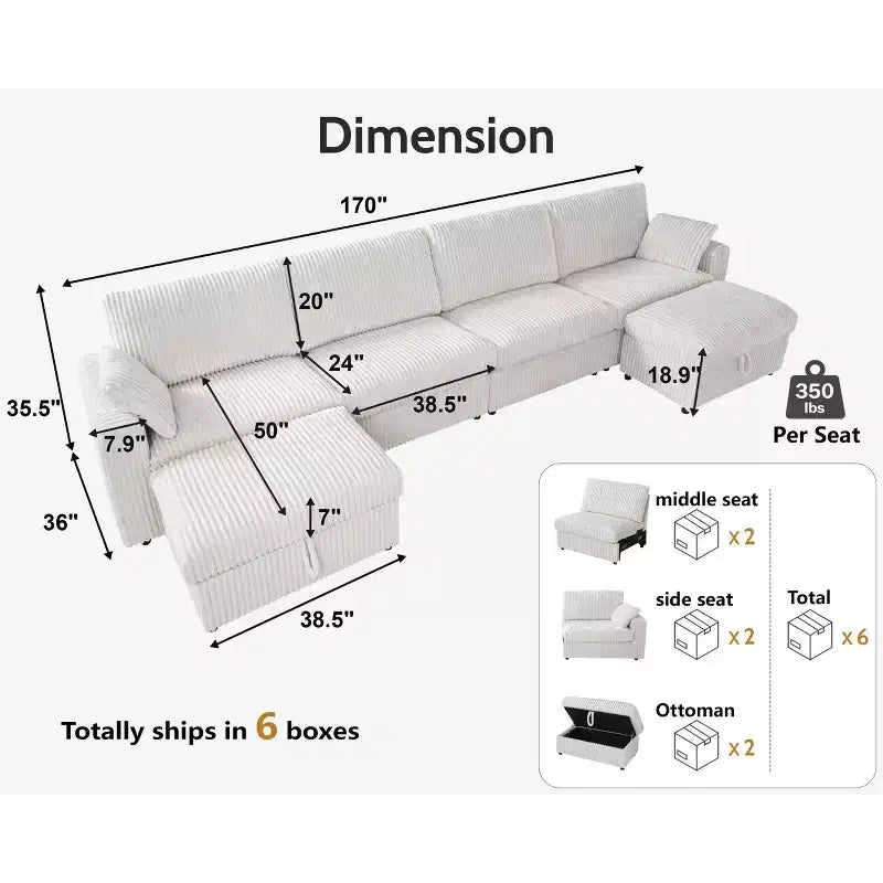 Modulares Cord-Sofaelement von Dyonery mit abnehmbaren, waschbaren Bezügen