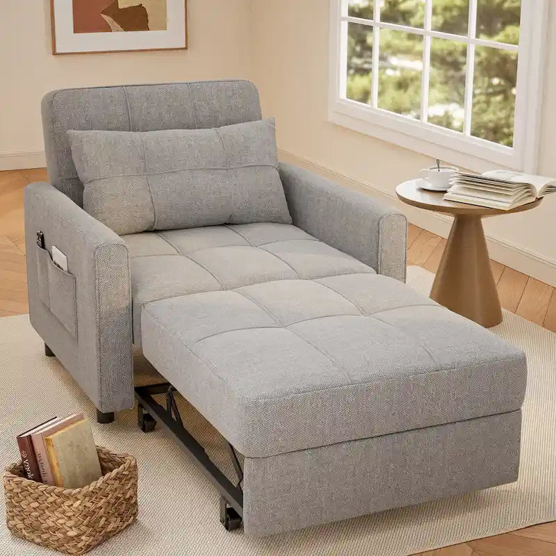Rozkładany fotel do spania 3 w 1, rozkładana, regulowana i składana tapicerowana sofa wypoczynkowa