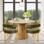 Conjunto de mesa de jantar extensível de redonda para oval com 4 cadeirões de veludo, design moderno com pé central, acomoda até 8 pessoas-Panipeachy