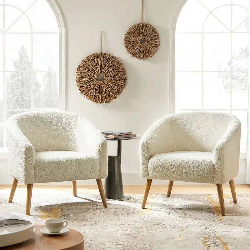 Sheila moderner 30 W Bouclé-Sessel mit Beinen aus Massivholz, 2er-Set von HULALA HOME