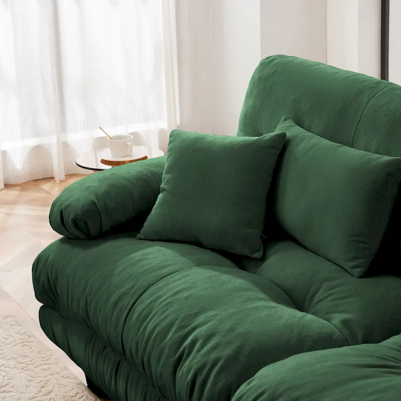 Sofá de dois lugares em forma de L, sofá modular em chenille com almofadas lombares