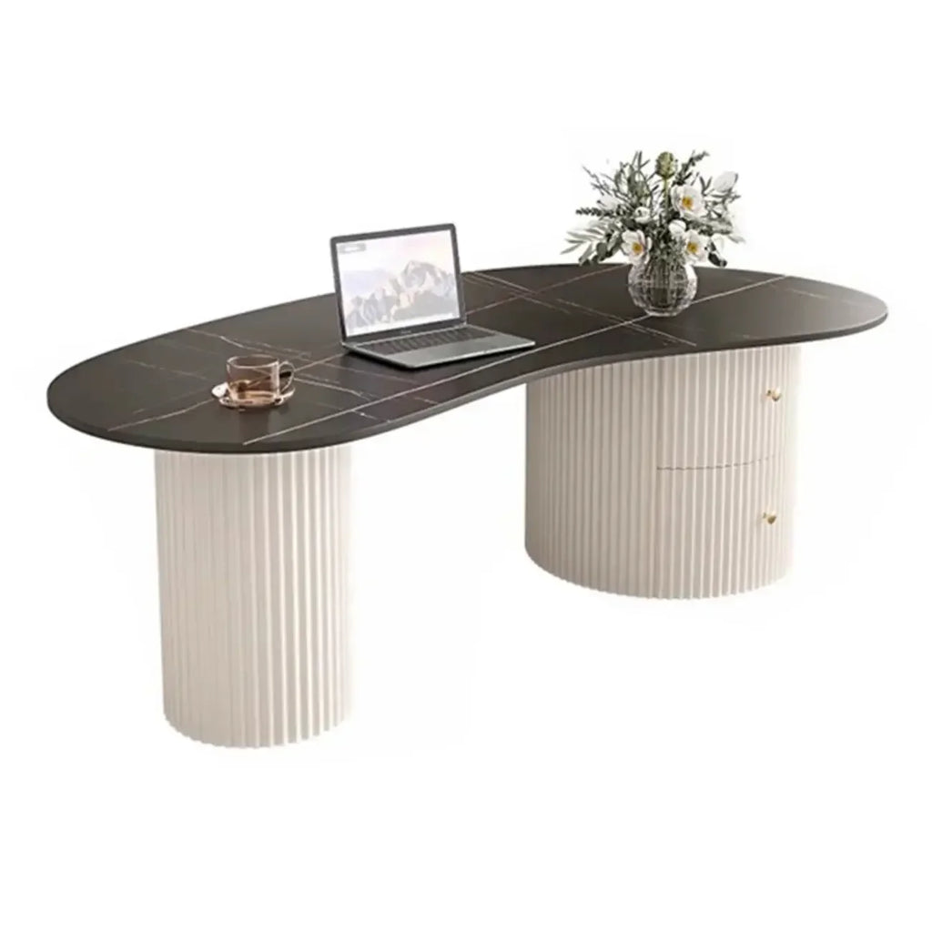 Minimalistischer ovaler Standard-Couchtisch in Weiß mit 2 Schubladen